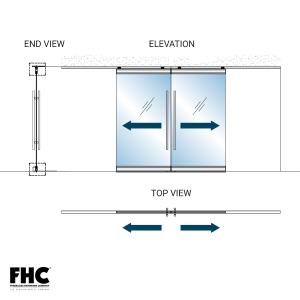 FHC TRS100 Top Rolling Door System - XX Double Slider - 4" Square Top and Bottom Rail