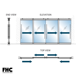FHC TRS100 Top Rolling Door System - XXXX Panel Slider Bypass - 4" Square Top and Bottom Rail