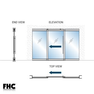 FHC TRS100 Top Rolling Door System - OOX/OXO/XOO Single Slider Bypass With 2 Fixed Panels - 4" Tapered Top and Bottom Rail
