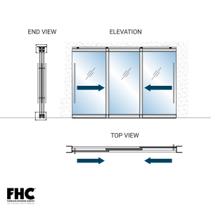 FHC TRS100 Top Rolling Door System - XOX Double Slider Bypass With 1 Fixed Panels - 4" Tapered Top and Bottom Rail