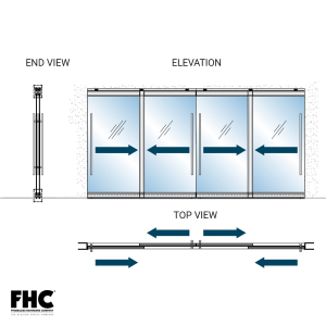 FHC TRS100 Top Rolling Door System - XXXX 4 Panel Slider Bypass - 4" Tapered Top and Bottom Rail