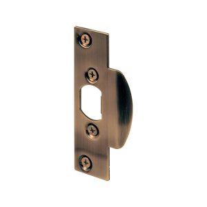 FHC Security Latch Strike - 1-1/8" x 4-1/4" - Stamped Steel Construction - Antique Brass-Plated Finish (Single Pack)