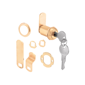 FHC Drawer And Cabinet Lock - 1-1/8” - Diecast Housing With Brass Finish - Fits On 13/16” Max Panel Thickness (1 Kit)