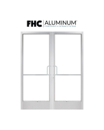 FHC 200 Series Narrow Stile Pair of Aluminum Doors with 2-1/4" Top Rails and 10" Bottom Rails - 1" Glass Stops - Offset Pivots - Satin Anodized