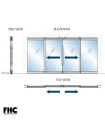 FHC TRS100 Top Rolling Door System - OXXO Double Slider Bi-Part With 2 Fixed Panels - 4" Square Top and Bottom Rail