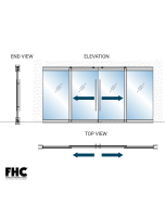 FHC TRS100 Top Rolling Door System - OXXO Double Slider Bi-Part With 2 Fixed Panels - 4" Tapered Top and Bottom Rail