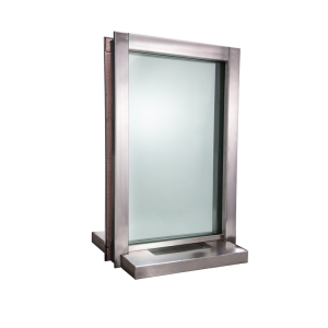 FHC Custom Bullet Resistant Transaction Window - Aluminum Clamp-On Frame - 12" D Stainless Steel Shelf