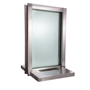 FHC Custom Bullet Resistant Transaction Window - Aluminum Clamp-On Frame - 18" D Stainless Steel Shelf