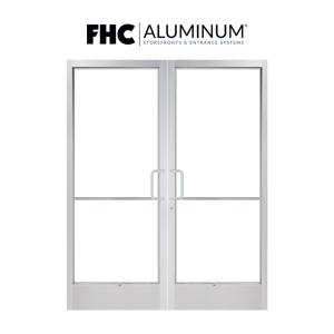 FHC 200 Series Narrow Stile Pair of Aluminum Doors - 36" x 84" - 2-1/4" Top Rails and  3-1/4" Bottom Rails - 1/4" Glass Stops - Offset Pivots - Satin Anodized