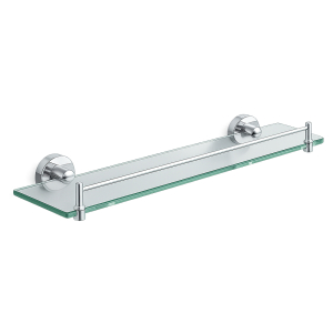 FHC Stainless Steel Glass Shower Shelf with Support Rod and Edge Grips - 20-1/2" x 4-3/4" - Chrome