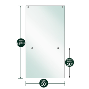 FHC 3/8" Clear Tempered Glass for PDK Shower Slider - 30" X 68-15/16" - Prepped for 24" Center-to-Center Towel Bar at 30" High