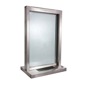 FHC Custom Bullet Resistant Transaction Window - Inset Aluminum Frame - 12" D Stainless Steel Shelf