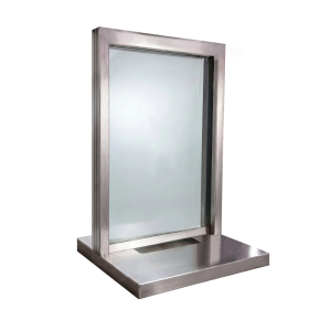 FHC Custom Bullet Resistant Transaction Window - Inset Aluminum Frame - 18" D Stainless Steel Shelf