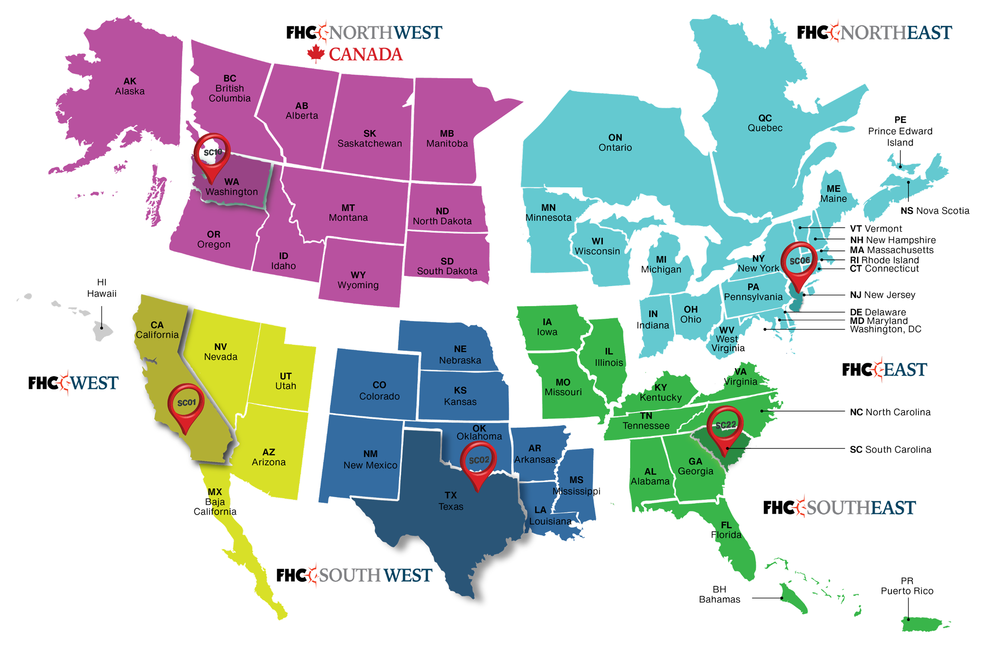 location service center map pinpointing each location
